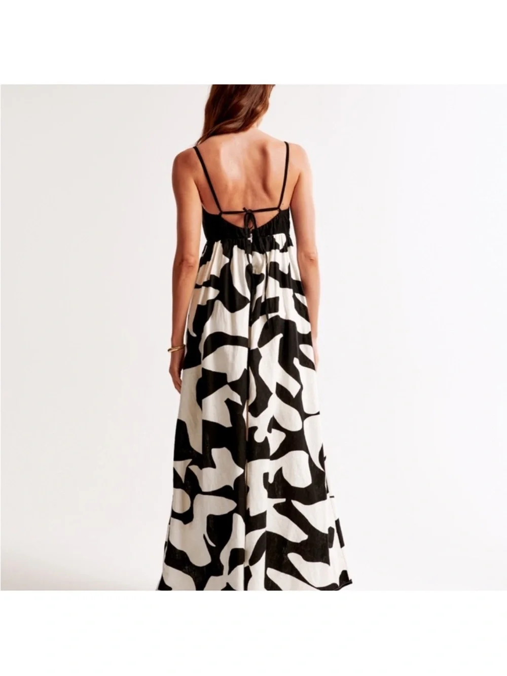 Abercrombie & Fitch Black and White Patterned Spaghetti Strap Maxi Dress